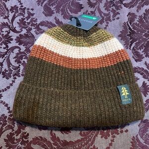 Pistil “Domino” Knit Beanie in Chocolate Brown with Stripes, NWT